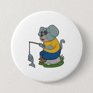 Macaron Rond 7,6 Cm Baguette de pêche du chien