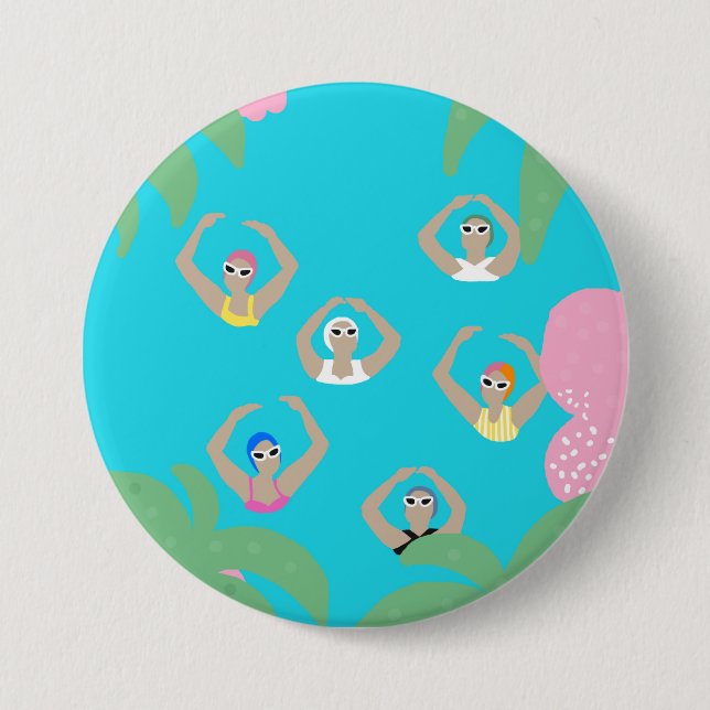 Macaron Rond 7,6 Cm Baigneurs artistiques | Illustration de natation a (Devant)