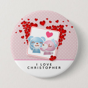 Macaron Rond 7,6 Cm Baisers avec coeur d'amour rouge tout autour