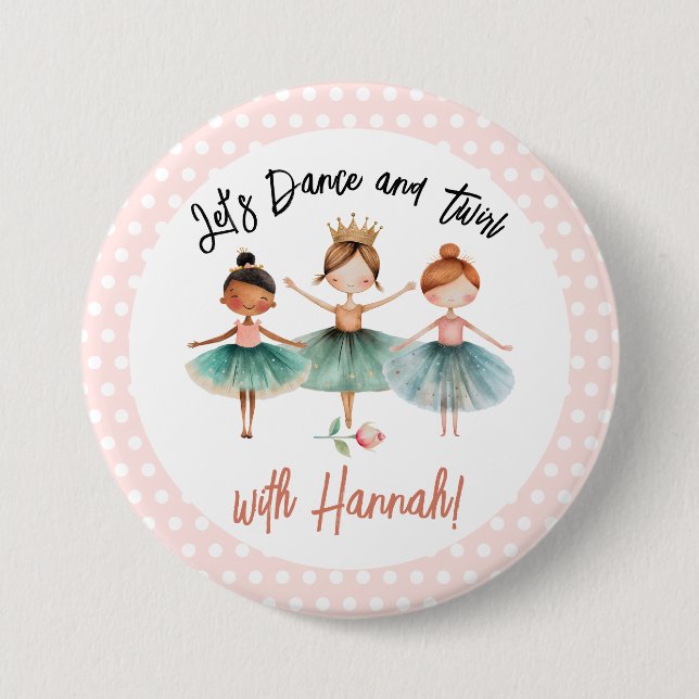 Macaron Rond 7,6 Cm Ballerina Ballet fille d'anniversaire (Devant)