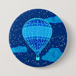 Macaron Rond 7,6 Cm Ballon à air chaud contre un ciel nocturne dans l