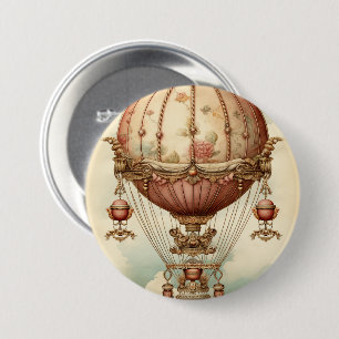 Macaron Rond 7,6 Cm Ballon à air chaud vintage Steampunk Rose