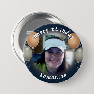 Macaron Rond 7,6 Cm Ballons d'anniversaire heureux et bouton photo