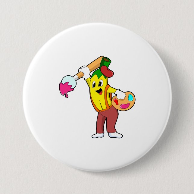 Macaron Rond 7,6 Cm Banane en peintre avec pinceau (Devant)