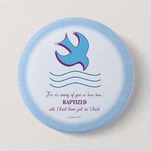 Macaron Rond 7,6 Cm Baptême Adulte Colombe sur Fond Bleu