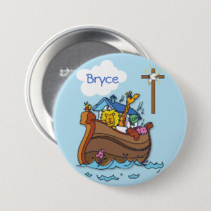 Macaron Rond 7,6 Cm Baptême personnalisable de bébé Arche de Noé, garç