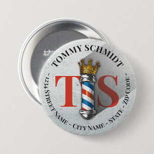 Macaron Rond 7,6 Cm Barber Hair Shop King Crown Barber Pole Hair Salon