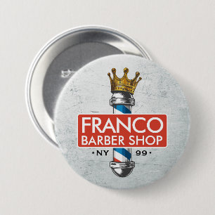 Macaron Rond 7,6 Cm Barber Hair Shop King Crown Barber Pole Hair Salon