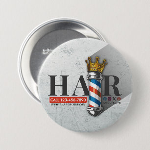 Macaron Rond 7,6 Cm Barber Hair Shop King Crown Barber Pole Hair Salon