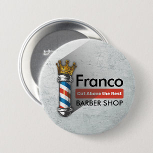 Macaron Rond 7,6 Cm Barber Hair Shop King Crown Barber Pole Hair Salon