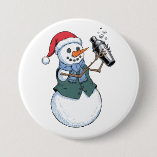 Macaron Rond 7,6 Cm Barman Bonhomme de Neige Noël 2026 Cocktail de Fêt