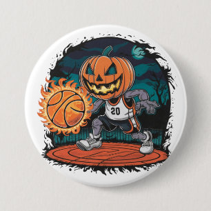 Macaron Rond 7,6 Cm Basket-ball Citrouille éffrayant : Halloween Night