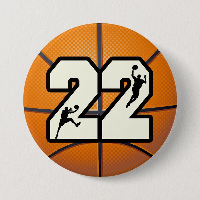 Macaron Rond 7,6 Cm Basket-ball du numéro 22 (Devant)