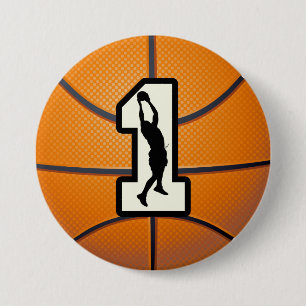 Macaron Rond 7,6 Cm Basket-ball et joueur du numéro 1