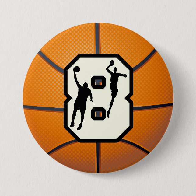 Macaron Rond 7,6 Cm Basket-ball et joueurs du numéro 8 (Devant)