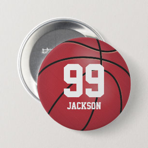 Macaron Rond 7,6 Cm Basket-ball rouge   Bouton Personnaliser