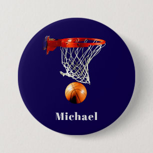 Macaron Rond 7,6 Cm Basketball Remplacez par Votre Nom
