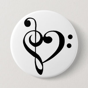 Macaron Rond 7,6 Cm Bass Clef et Treble Clef Heart