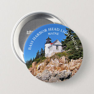 Macaron Rond 7,6 Cm Bass Harbour Head Lighthouse Maine Grosse broche à