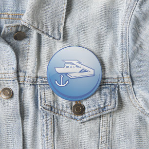 Macaron Rond 7,6 Cm Bateau et Ancre Marine nautique