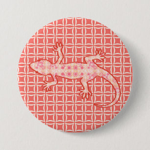 Macaron Rond 7,6 Cm Batik tribal Gecko - corail rose et crème