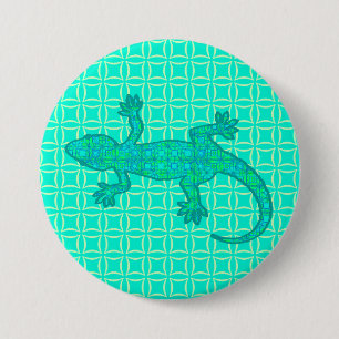 Macaron Rond 7,6 Cm Batik tribal Gecko - turquoise / paon