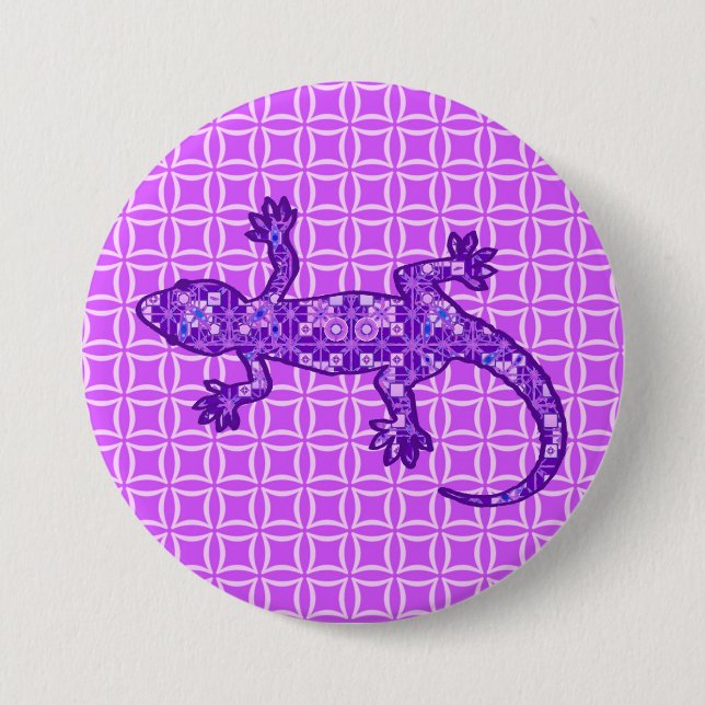 Macaron Rond 7,6 Cm Batik Tribal Gecko - violet et améthyste violet (Devant)