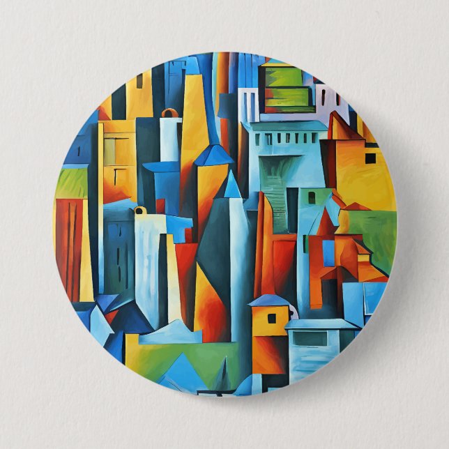Macaron Rond 7,6 Cm Bâtiments Cityscape Abstraits Gratte-ciel Art (Devant)