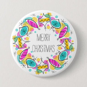 Macaron Rond 7,6 Cm Baubles Arbres Rétro bouton Noël