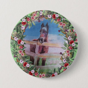 Macaron Rond 7,6 Cm bay mare cheval rose Button