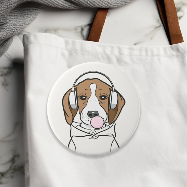 Macaron Rond 7,6 Cm Beagle de refroidissement avec Bubblegum mignon ch (Créateur téléchargé)