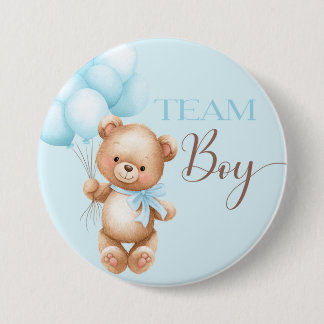 Macaron Rond 7,6 Cm Bear round pin for gender reveal team boy