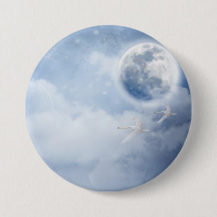 Macaron Rond 7,6 Cm Beau ciel bleu avec cygnes volants