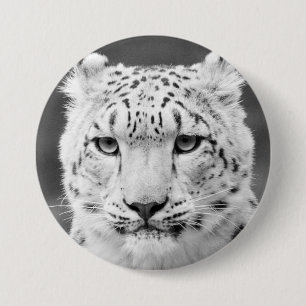 Macaron Rond 7,6 Cm Beau portrait noir et blanc de léopard de neige