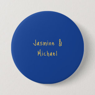 Macaron Rond 7,6 Cm Beaux Noms De Couple Calligraphiés Bleu Et Or