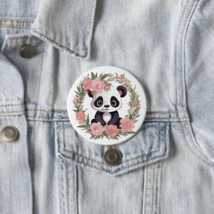 Macaron Rond 7,6 Cm Bébé adorable Panda Ours avec fleurs