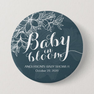 Macaron Rond 7,6 Cm Bébé en Fleur Baby shower Bleu Blanc Floral Frame