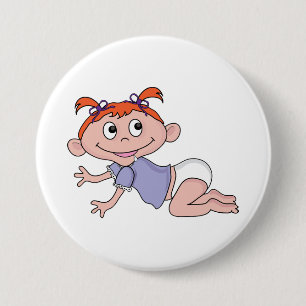 Macaron Rond 7,6 Cm Bébé Fille Dessin Animé Rampant Cheveux Roux Ruban