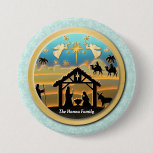 Macaron Rond 7,6 Cm Bébé Jésus de la Nativité de Noël dans une scène d