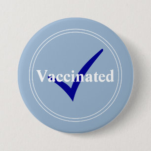 Macaron Rond 7,6 Cm Bébé Vacciné Bleu avec cachet bleu foncé
