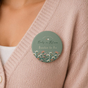 Macaron Rond 7,6 Cm Bébé Vert Sauge en Fleur Shower Tante à Venir