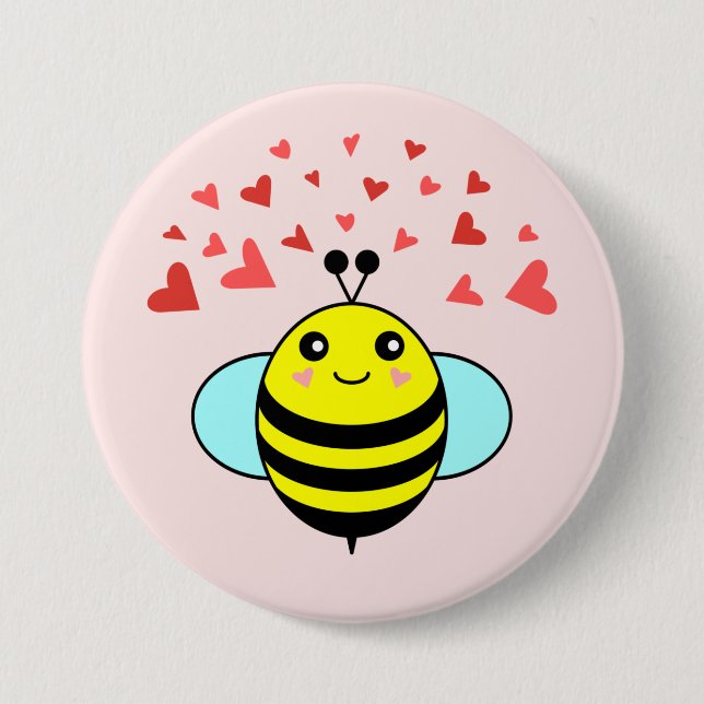Macaron Rond 7,6 Cm Bee Happy Love Heart (Devant)