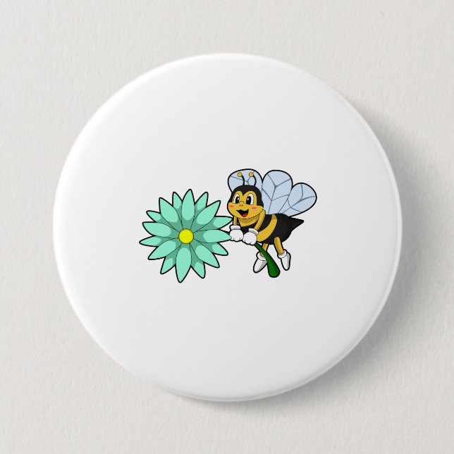 Macaron Rond 7,6 Cm Bee with flower.PNG (Devant)