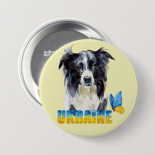 Macaron Rond 7,6 Cm Belle aquarelle Ukraine Chien et Papillon