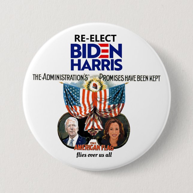 Macaron Rond 7,6 Cm Biden Harris 2024 (Devant)