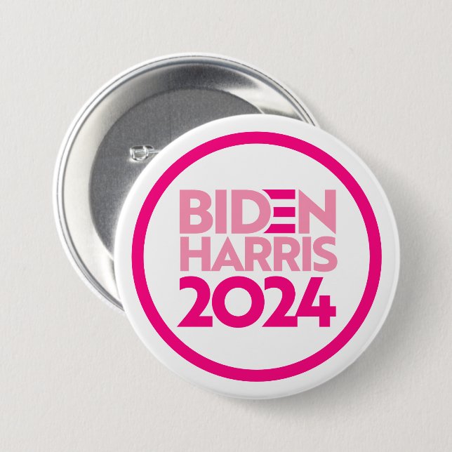 Macaron Rond 7,6 Cm Biden Harris 2024 en rose (Devant & derrière)
