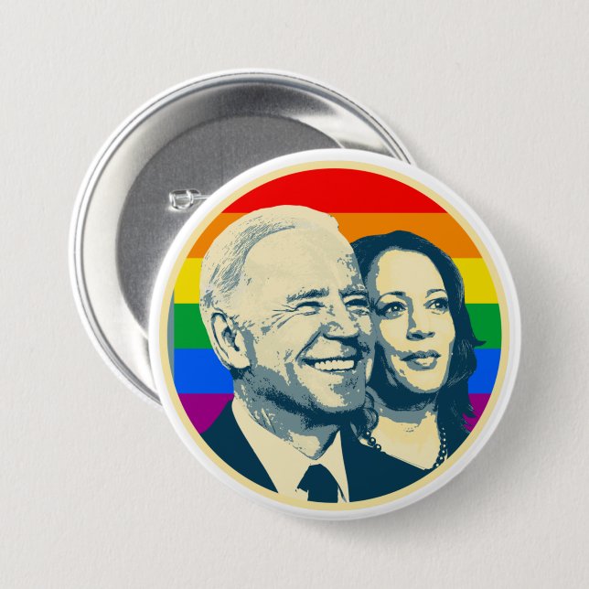 Macaron Rond 7,6 Cm Biden Harris Rainbow Pride (Devant & derrière)