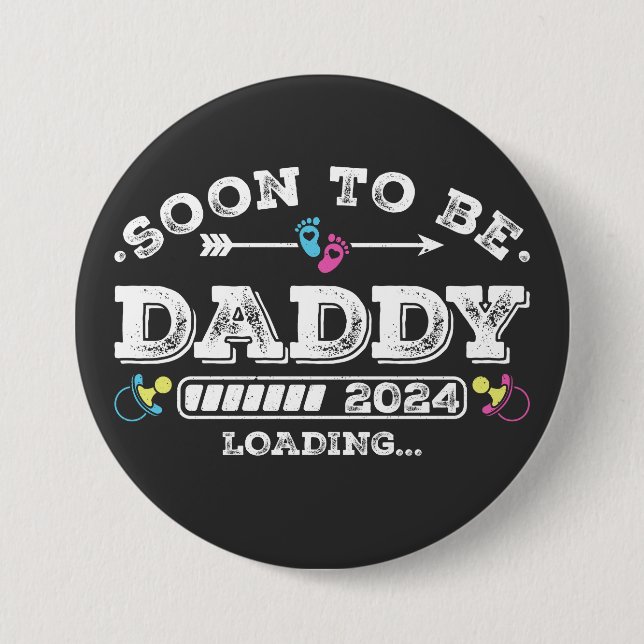 Macaron Rond 7,6 Cm Bientôt Be Daddy 2024 Chargement Round (Devant)