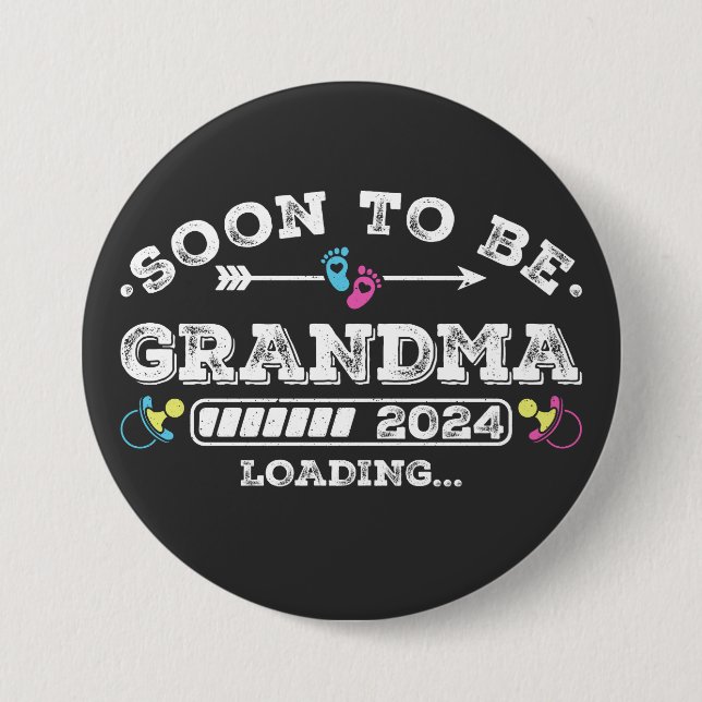 Macaron Rond 7,6 Cm Bientôt être Grand-mère 2024 Chargement rond (Devant)