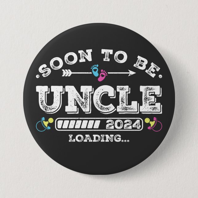 Macaron Rond 7,6 Cm Bientôt être Oncle 2024 Chargement Round (Devant)